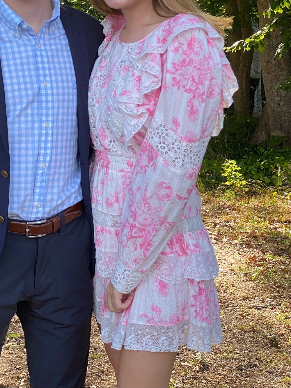 LoveShackFancy Pink and White Floral Ruffle Mini Dress